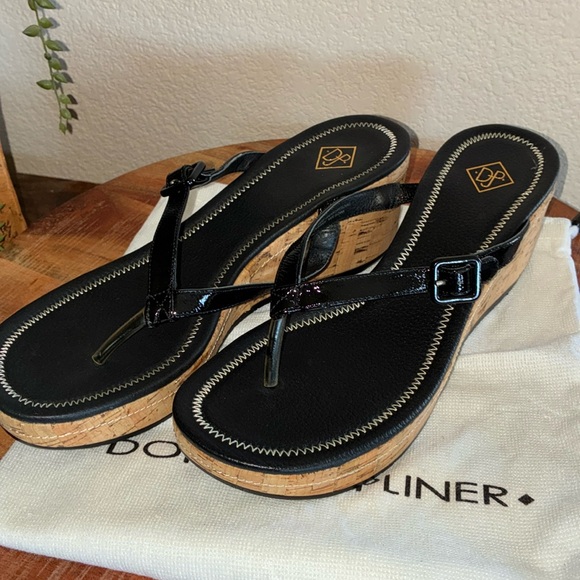 Donald J. Pliner Shoes - DONALD PLINER Black Cork Wedge Platform Patent Leather Thong Strappy Sandal NIB